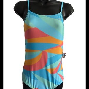 Speedo Swimsuit One Piece Girls XL (18-20) Aqua Mango Thin Strap UPF 50+ NEW